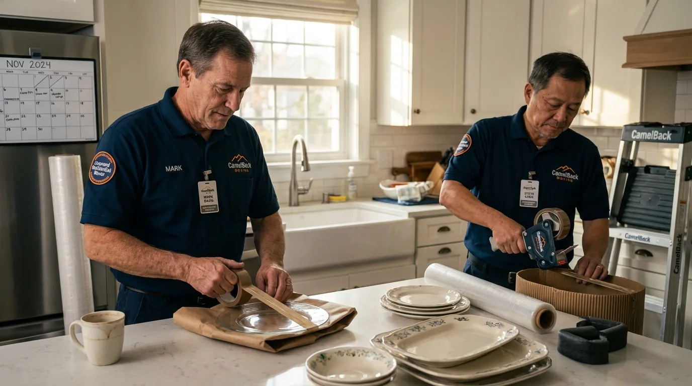 Professional crew packing kitchen dishware in Napanoch, NY